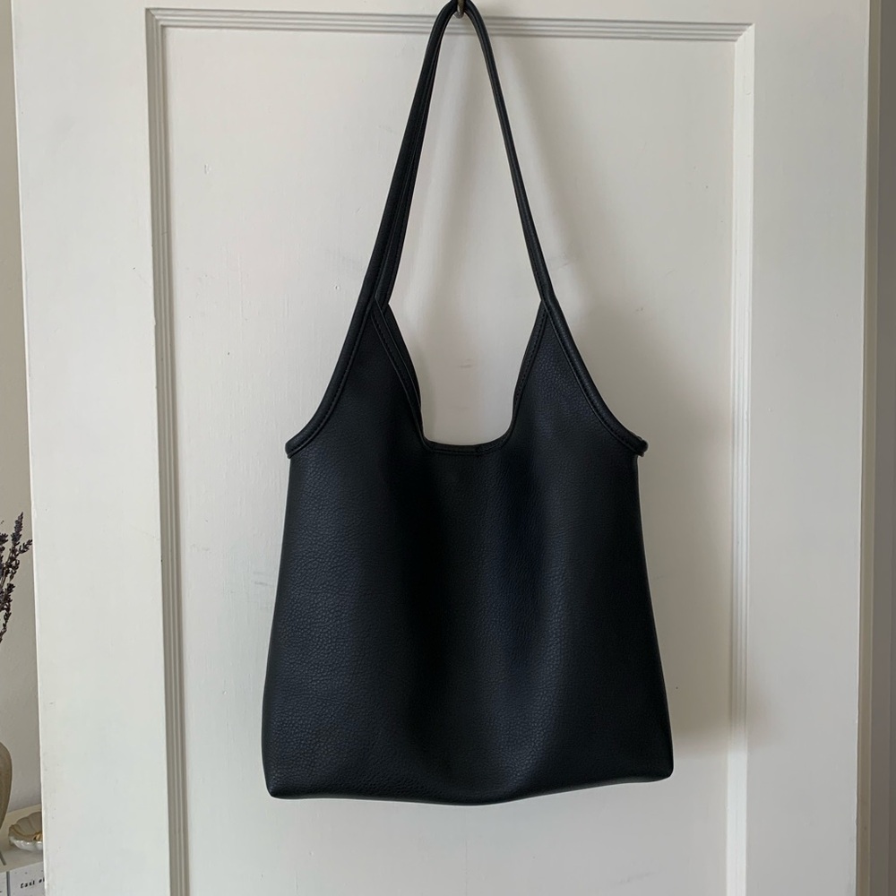 Black Faux Leather Shoulder Bag